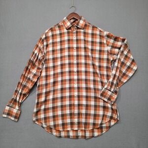 Tailorbyrd Men's Orange‎ Plaid Long Sleeve Button Up Shirt Size XL